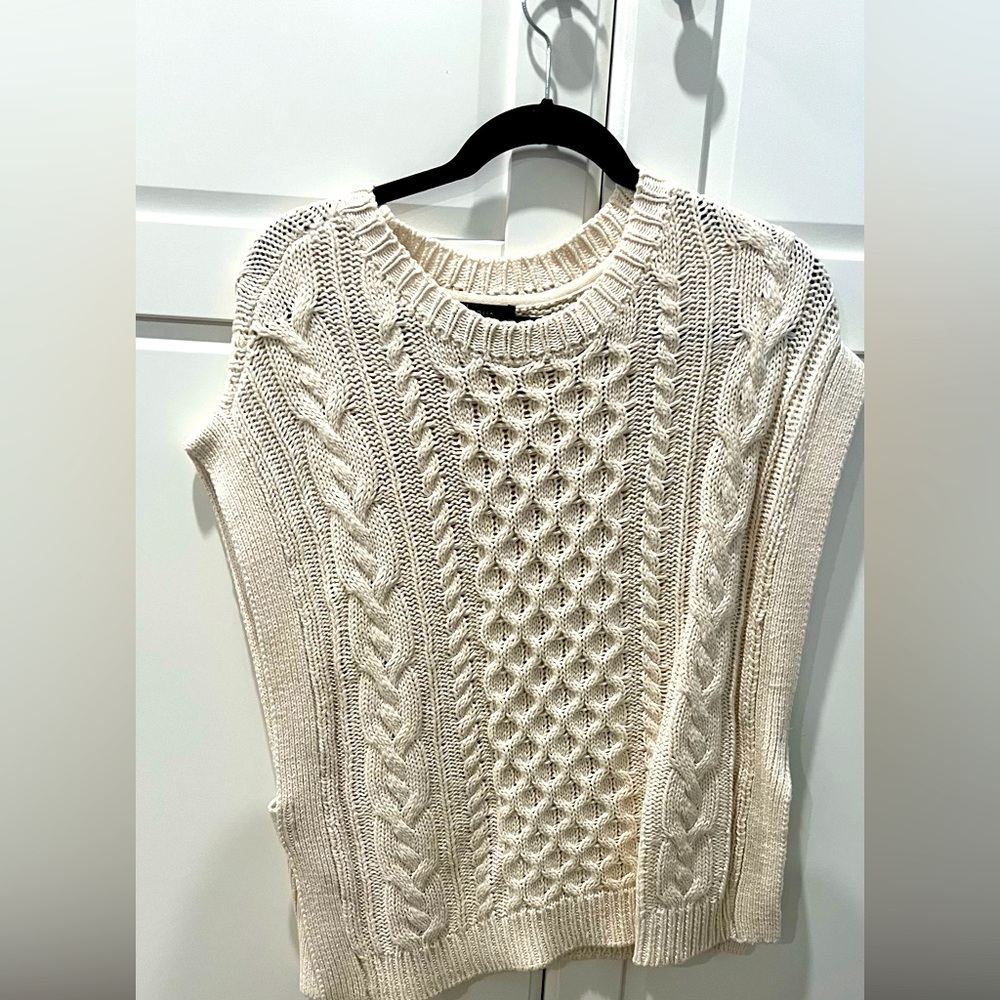 Aqua Cream Crew Neck Sweater with Intricate Knit Patterns